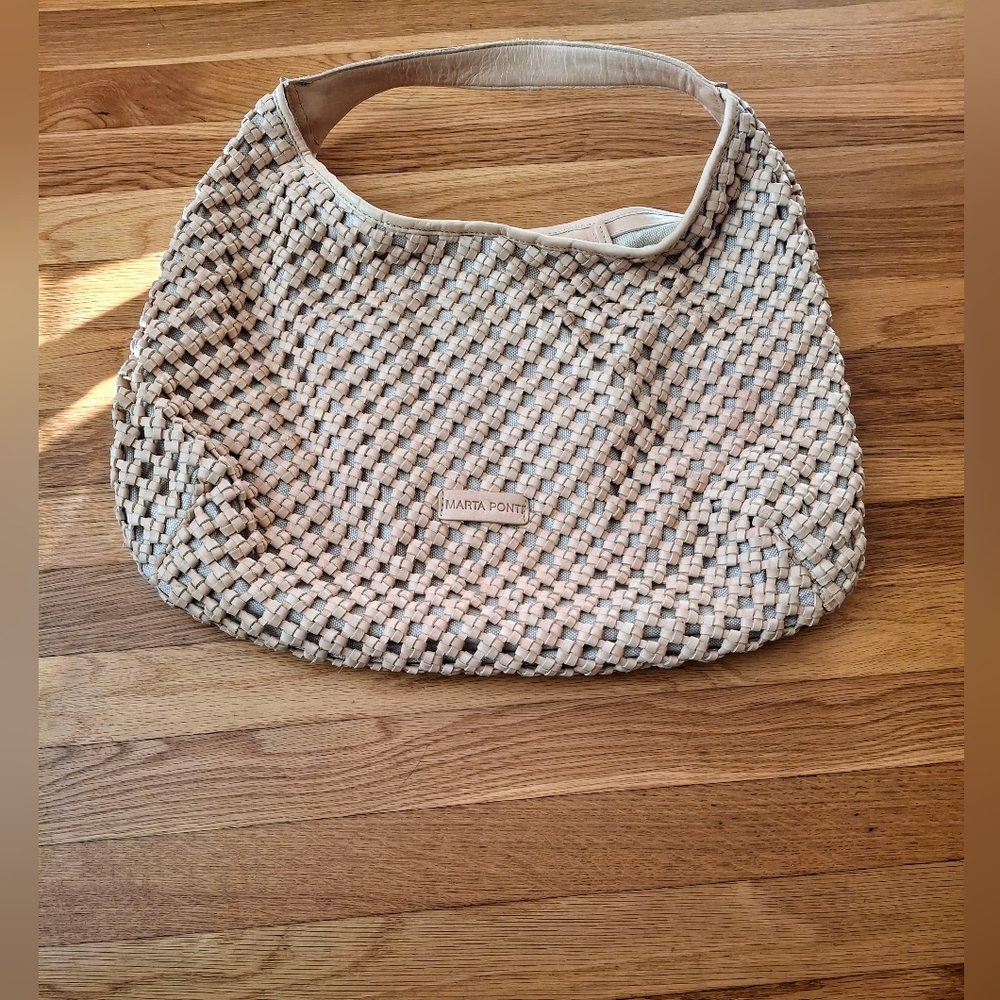 Marta Ponti Woven Tan Leather Shoulder Bag OS Marta Ponti